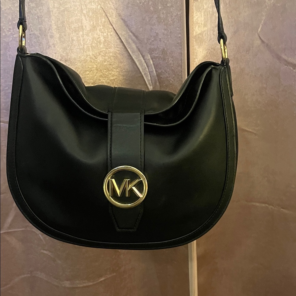 Michael Kors Black Shoulder Bag with Gold Logo